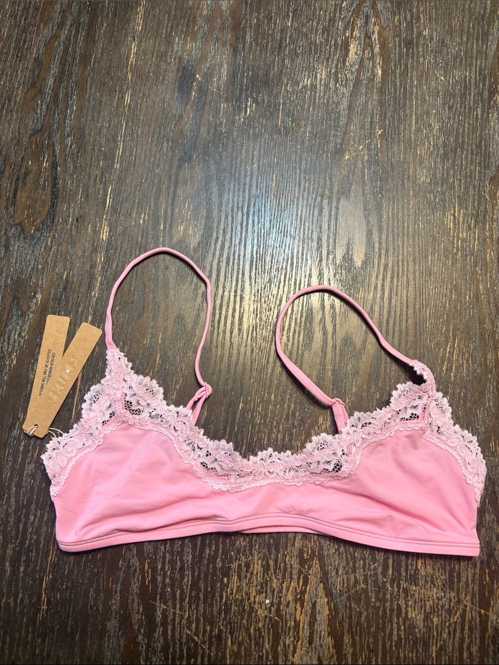 SKIMS Pink Lace-Trim Bralette Fits everybody scoop bubblegum tonal medium NWT
